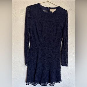 Michael Kors Navy Lace Long-Sleeve Fit-and-Flare Dress